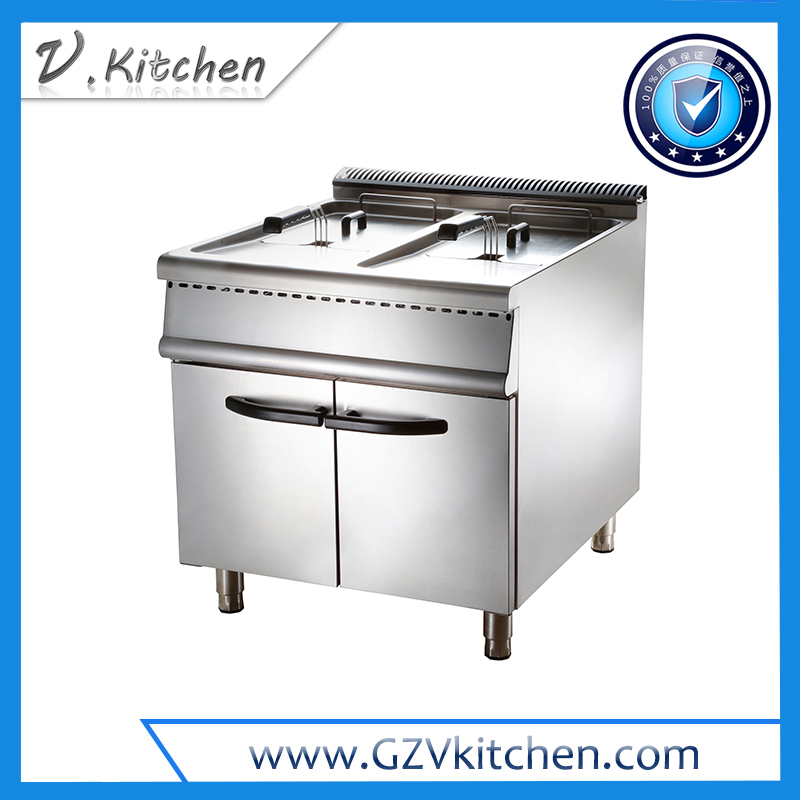 Gas 2-Tank Deep Fryer on Cabinet