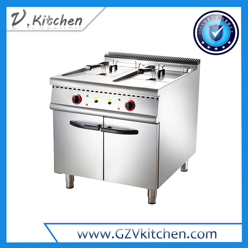 2-Tank Electric Deep Fryer on Cabinet