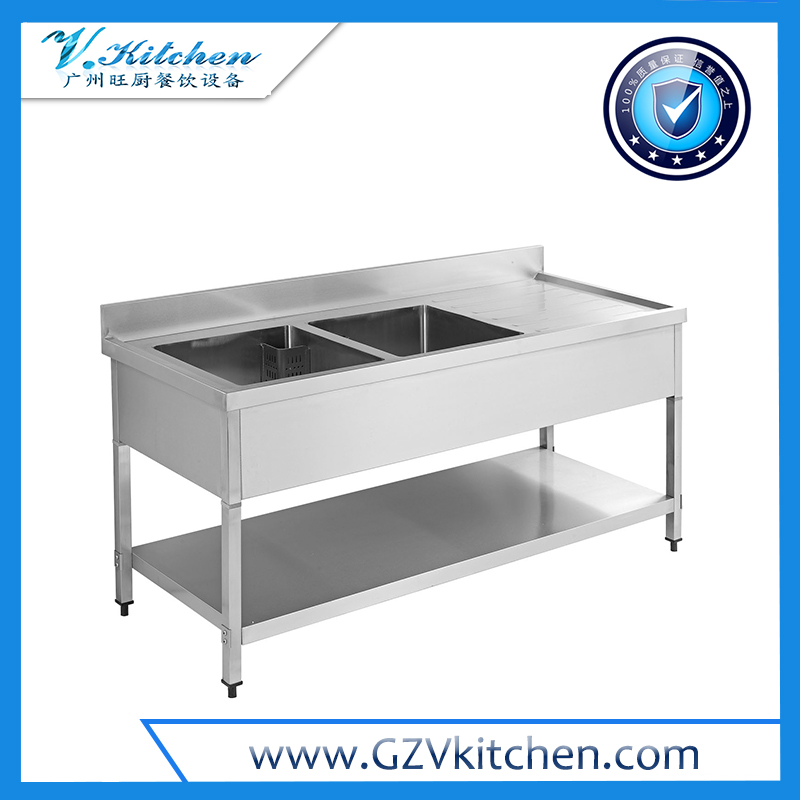 Double Bowl Sink Table with Under Shelf